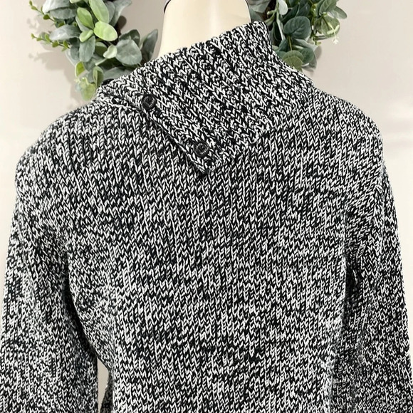 Chaps Sweater Asymmetrical Foldover Collar Turtleneck Black and White M - Picture 7 of 16
